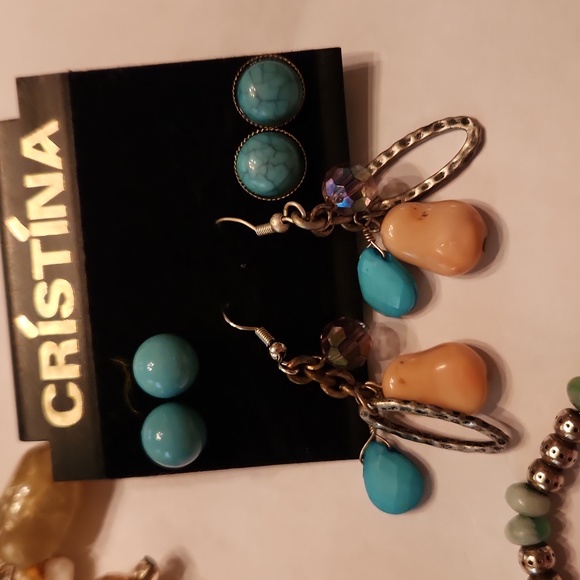 Vintage New Faux Turquoise lot shell gem bracelet dangles - Picture 4 of 5